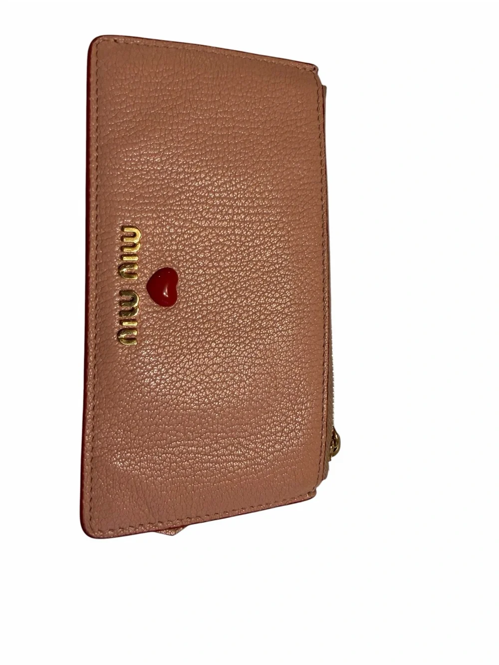 Miu Miu Pink Madras Love Zippered Card Case Wallet with Red Heart